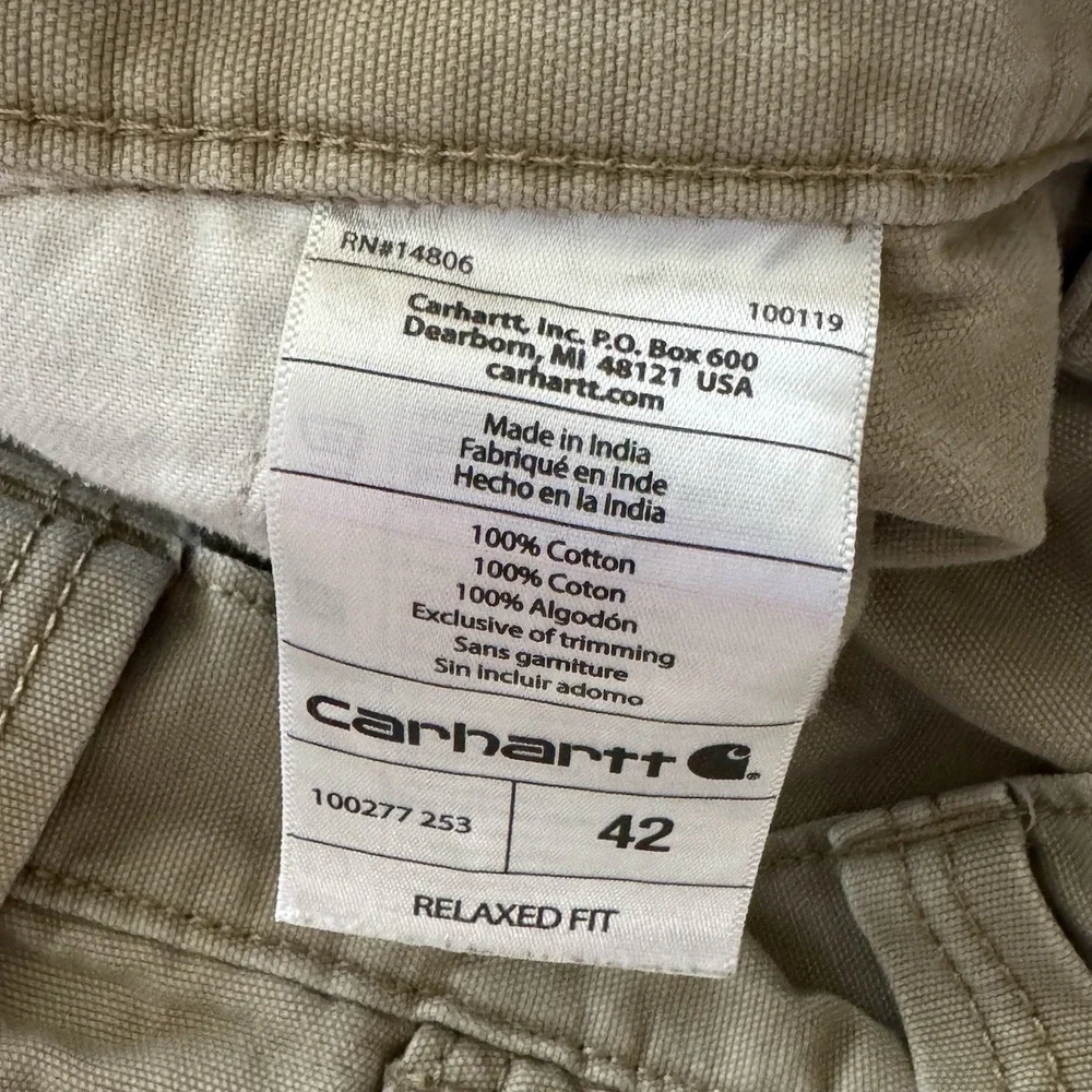 Carhartt Cargo Shorts Mens 42 Relaxed Fit Khaki Work Utility‎ Pocket Casual